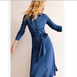 NWT Boden Laura Jersey Midi Shirt Dress, US 10L, Abstract Green Blue
